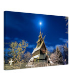 Leinwand-Fantoft Stavkirke og måne